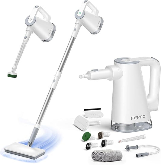 FEPPO Steam Mop with Detachable Handheld Steam Cleaner for Home and Floor Cleaning, 10-in-1 Multi-purpose Attachments & 2 Pads, Powerful Steamer for Floors, Hardwood, Tiles,Grout,Windows,Kitchen,Bath