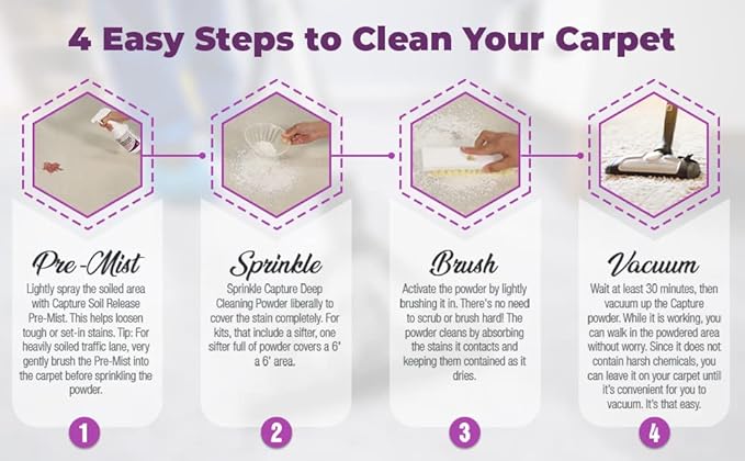 Capture Carpet & Rug Dry Cleaner w/Brush - Dogs & Cats Pet, Home, Car, Carpet Cleaner Powder - Strength Odor Eliminator, Stains Spot Remover, Non Liquid & No Harsh Chemical (1 lb)