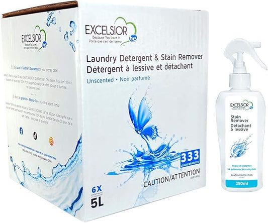 Excelsior - HE Laundry Detergent with Natural Stain Remover for 333 Loads of Unscented - 5 Liter Eco-Friendly (1 Pack)