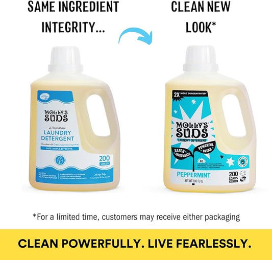 Molly's Suds Liquid Laundry Detergent | Clean Laundry Detergent Soap for Sensitive Skin | 2x Concentrated, High Efficiency (HE) | Peppermint - 100 Loads