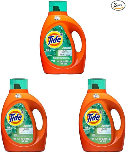 Tide Plus Febreze Freshness HE Turbo Clean Liquid Laundry Detergent, Botanical Rain Scent, 84 fl oz, 59 loads (Pack of 3)