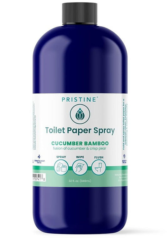 Toilet Paper Spray, More Natural Personal Cleansing Wipes & Flushable Wet Wipes Alternative, Spray Toilet Paper to Create Flushable Wipe, Cucumber Bamboo, 32 fl oz Refill