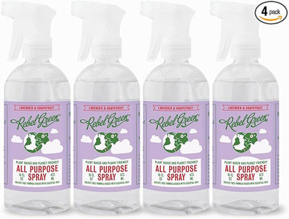 Rebel Green Natural All-Purpose Cleaning Spray - Essential Oil Multi-Surface Cleaner - Kid Safe, Pet Safe & Sustainable Cleaning Products - Lavender & Grapefruit Scent - (16 Ounce Bottles, 4 Pack)