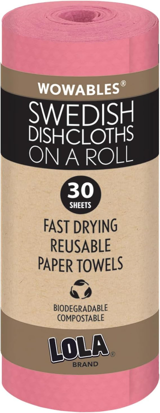 LOLA Swedish Dishcloths on a Roll, 30 Pack, Absorbent Eco Friendly Cellulose Sponge Dish Cloths, Reusable Paper Towels, 11" x 10" Made in Germany