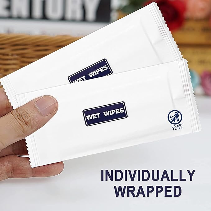 200 Pack Wet Wipes Individually Wrapped, Individual Hand Wipes, Unscented Travel Wipes, Clean Hands Quickly, Wet Wipes Bulk for Homeless, Suitable for Restaurant, Wedding, Barbecue, Blue