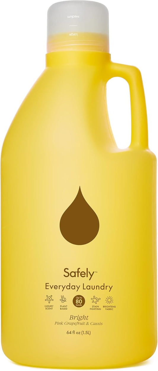 Safely Everyday Laundry Detergent Liquid Soap,Bright 1 Pack–Plant Powered,Natural & Highly Concentrated-Fight Stains & Wash Away Dirt, Impurities While Preserving Colors, Gentle On Skin, 64 fl oz