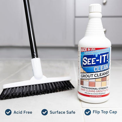 Grout Cleaner 2-Pack with Floor Brush, 32 Fl. Oz. Each, Surface Safe Deep Cleaning Grout & Tile Acid Free Solution & Grout Brush for Tile Floors, Clean