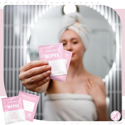 Timgle 200 Count Deodorant Wipes Bulk Individually Wrapped Travel Size Wipes for Men Women Body Underarm Deodorant Remove Sweat Sports Travel Clean Skin Daily Use Female Male(Pink)