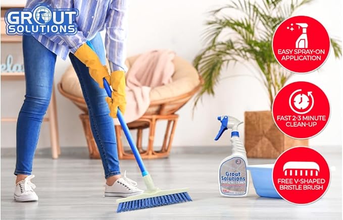 Heavy Duty Grout and Tile Cleaner, Acid-Free, Safe on Stone, Ceramic, Porcelain and Colored Grout, Easy to use 32oz
