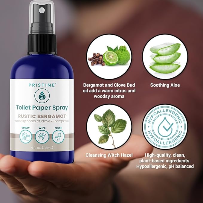 Toilet Paper Spray Instead of Wipes and Bidets - Like Foam Alternative and Gel Alternatives to Wipes, is a Refreshing Bidet Attachment Substitute, Rustic Bergamot, 4 fl oz