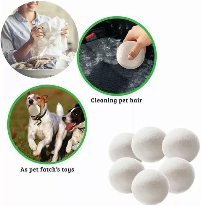 6pcs Wool Dryer Balls, Reusable Wool Laundry Balls Natural Fabric Softener Pet Hair Remover for Laundry for Speeding Up Dry Time