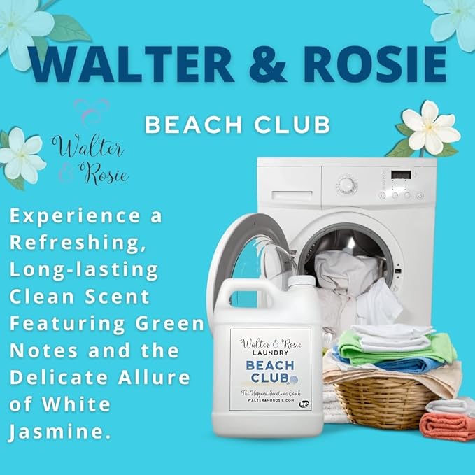 Walter & Rosie Beach Club Luxury Detergent - Inspired Scent with Green Notes & White Jasmine - Cleans All Fabric Types - Ideal for Machine & Handwash - The Happiest Detergent on Earth - 128 Oz