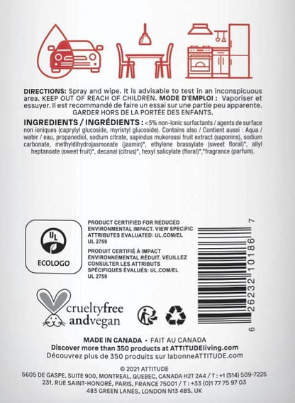 ATTITUDE All Purpose Cleaner, EWG Verified Multi-Surface Products, Vegan, Naturally Derived Multipurpose Cleaning Spray, Pink Grapefruit, 27.1 Fl Oz (Pack of 6)
