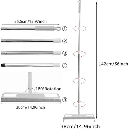 Multifunction Magic Broom, Silicone Floor Squeegee with 56" Long Handle, Rubber Sweeper, Air Broom for Floor Bathroom Kitchen Shower Tile Pet Hair Fur Marble Glass Water Window Foam Cleaning (Grey)