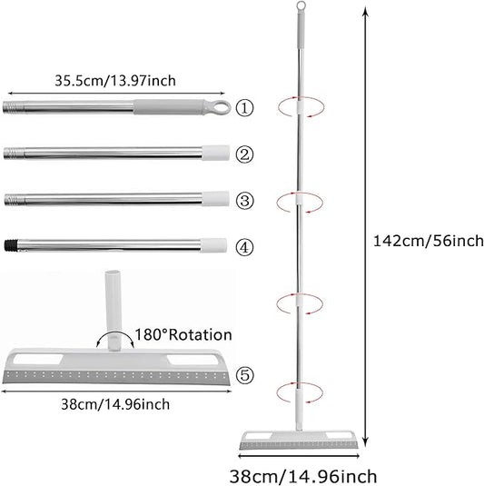Multifunction Magic Broom, Silicone Floor Squeegee with 56" Long Handle, Rubber Sweeper, Air Broom for Floor Bathroom Kitchen Shower Tile Pet Hair Fur Marble Glass Water Window Foam Cleaning (Grey)