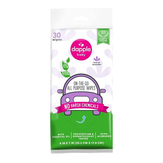 All Purpose Wipes by Dapple Baby, Hypoallergenic & Powered by Plants Cleaning Wipes, Hint of Lavender, 30 Count (Pack of 1)