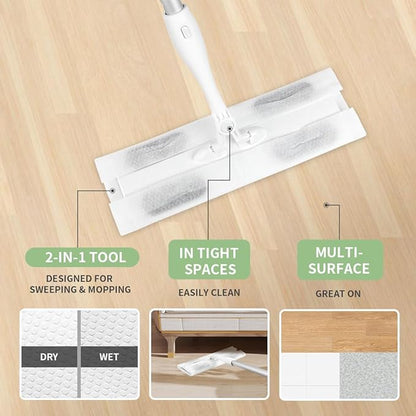 CQT Sweeper Daily Cleaning Starter Kit 2-in-1 Wet Dust Hardwood Fllor Flat Mop Dry and Wet Multi Surface Floor Cleaner (MOP)