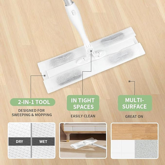 CQT Sweeper Daily Cleaning Starter Kit 2-in-1 Wet Dust Hardwood Fllor Flat Mop Dry and Wet Multi Surface Floor Cleaner (MOP)