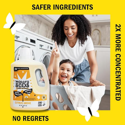 Molly's Suds Liquid Laundry Detergent | Clean Laundry Detergent Soap for Sensitive Skin | 2x Concentrated, High Efficiency (HE) | Citrus Grove - 100 Loads