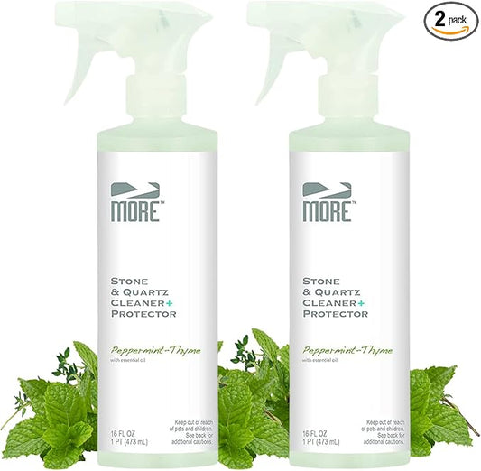 MORE Stone & Quartz Cleaner + Protector - Water Based Formula for Natural Stone and Quartz Surfaces (Pint 16 oz - Twin Pack)