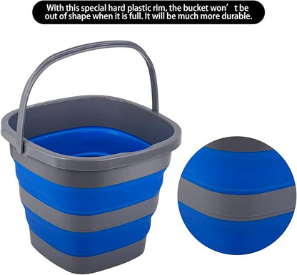 2 Pack Collapsible Plastic Bucket with 1.32 Gallon (5L) Each, Foldable Rectangular Tub for House Cleaning, Space Saving Outdoor Waterpot for Garden or Camping, Portable Fishing Water Pail
