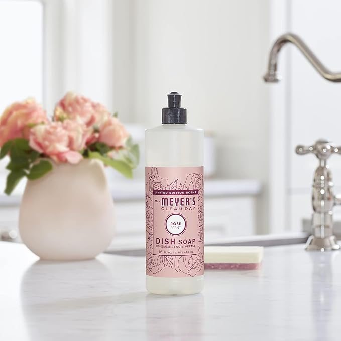 MRS. MEYER'S CLEAN DAY Liquid Dish Soap, Rose Scent, 16 Fl Oz (Pack of 3)