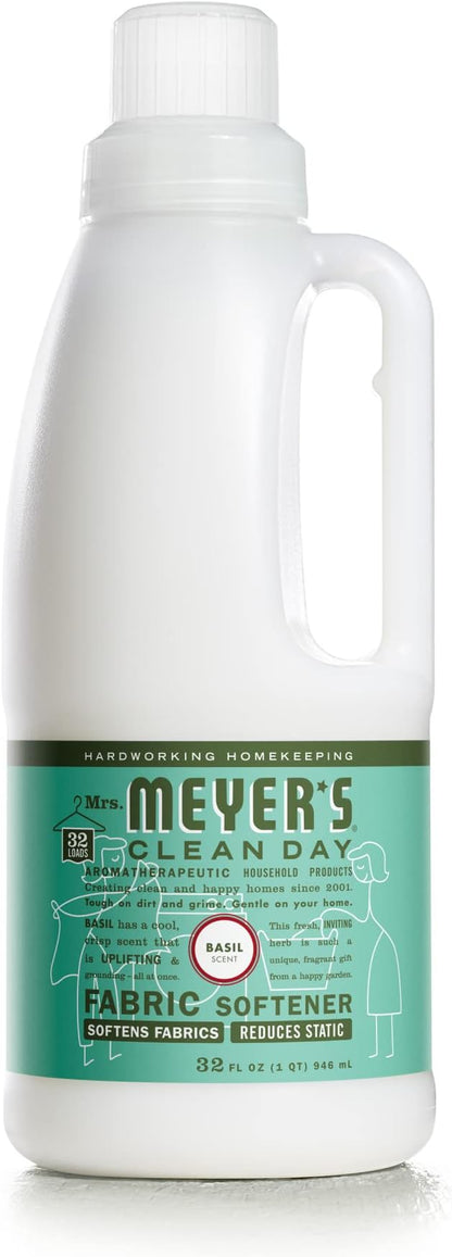 MRS. MEYER'S CLEAN DAY Liquid Fabric Softener, Infused with Essential Oils, Paraben Free, Basil, 32 oz (32 Loads)