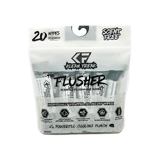 THE KLEAN FREAK FLUSHER - Flushable Wipes For Adults & Kids Unscented/Scented - 100% BIODEGRADABLE Individual Wrapped Travel WET Wipe for Toilet - Soothing Aloe & Witch Hazel - Alcohol Free 20 Pack