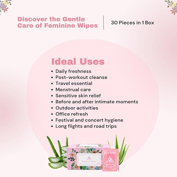 Feminine Flushable Individually Wrapped Traveling Non Scented Wipes.