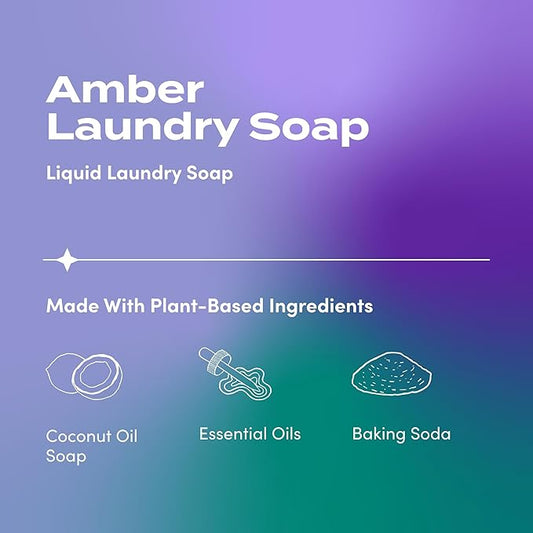 Zum Laundry Soap by Indigo Wild - Liquid, Plant-Based Soap with Baking Soda, Essential Oils, Coconut Oil & More - Wash Up to 64 Loads - Amber - 64 fl oz