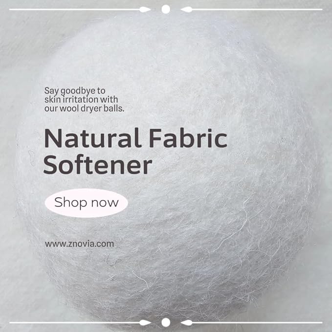 Premium, Wool, Dryer Balls, Laundry, Natural, Organic, Reusable, Minimizes Wrinkles,Shortens Drying Time,Eco Friendly, Fabric,Alternative to, Dryer Sheet, Liquid Softeners,Plastic Balls, Pack of 6.