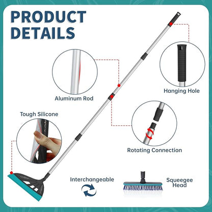 Magic Air Broom Household Silicone Broom for Floor Cleaning, Multifunctional Floor Squeegee with 60’’ Aluminum Adjustable Handle, Pet Hair for Glass, Fine Dust, Hair, Liquids (Gray)