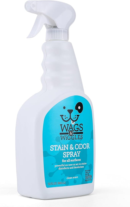 Wags & Wiggles Stain & Odor Spray, 32oz - Pet Carpet Cleaner for Stains, Oxygen-Powered Cleaner for Dog & Cat Urine, Carpet Stain Remover & Deodorizer with Clean Scent, Pet Odor Eliminator for Home