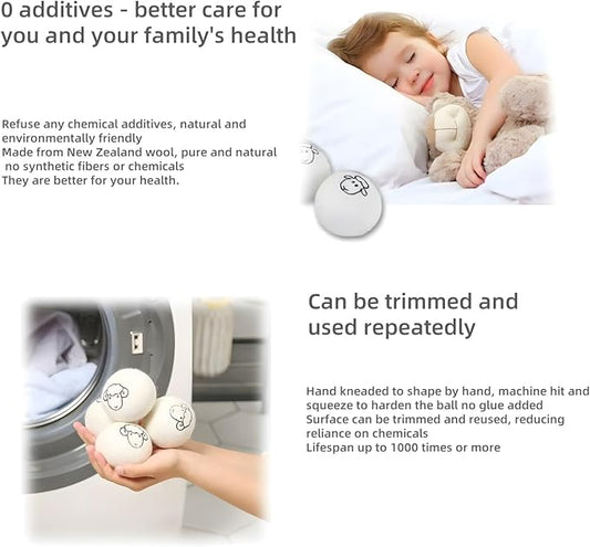 Wool Dryer Balls (Pack of 6), Premium Reusable New Zealand Natural Fabric Softener，Save Drying Time，Reduced Creasing of Clothing(2 (Pack of 12))