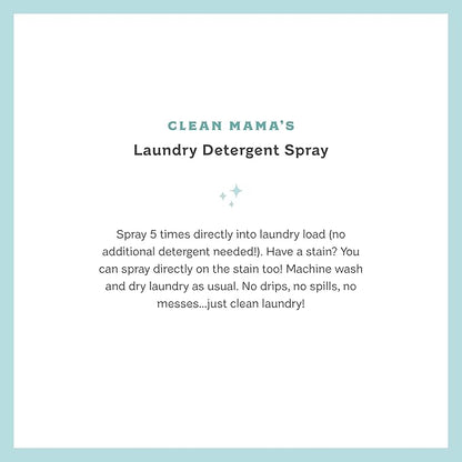 Clean Mama Laundry Detergent Spray & Pre-Treater - Natural Laundry Detergent Soap for Sensitive Skin - Eco-Friendly, HE Compatible - Clean Laundry Scent - 64+ Loads of Laundry, Starter + Refill, 16 oz
