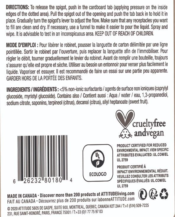 ATTITUDE All Purpose Cleaner, EWG Verified Multi-Surface Products, Vegan, Naturally Derived Multipurpose Cleaning Spray, Citrus Zest, Bulk Refill, 135.26 Fl Oz (Pack of 2)
