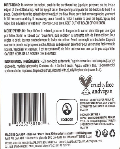 ATTITUDE All Purpose Cleaner, EWG Verified Multi-Surface Products, Vegan, Naturally Derived Multipurpose Cleaning Spray, Citrus Zest, Bulk Refill, 135.26 Fl Oz (Pack of 2)