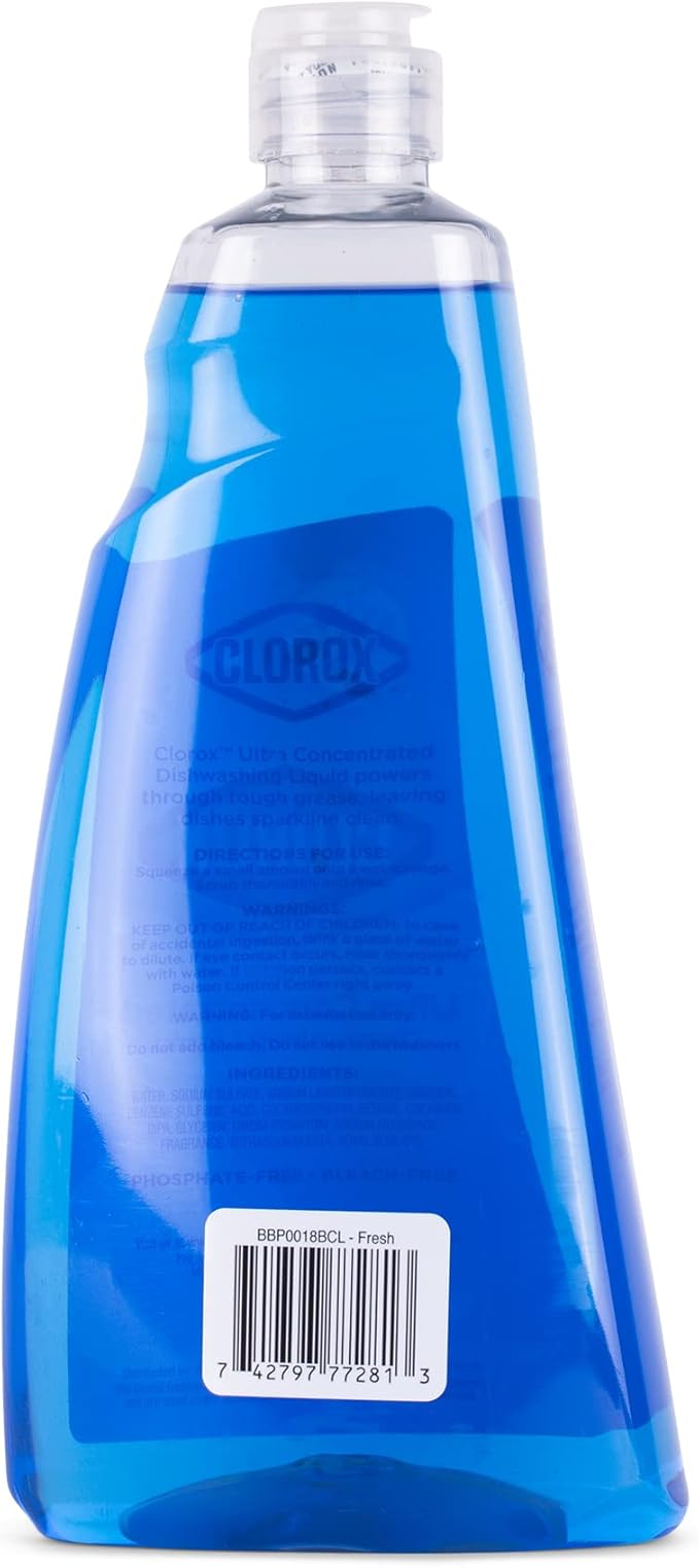 Clorox Ultra Concentrated Dishwashing Liquid Dish Soap with Oxi, Fresh Scent - Bleach Free Dish Washing Soap for Kitchen Dishes for Cleaning Grease, Dish Detegent Liquid Squeeze Bottle, 26 Fl Oz