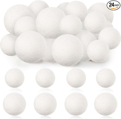 24 Pack Wool Dryer Balls, 3.15'', 2.4'' Reusable Laundry Balls Wool Balls Natural No Lint Fabric Softener Balls for Clothing Wrinkles (White)