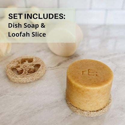 RE: Eco-Friendly Dish Washing Soap Bar with Loofah Holder - Palm Oil Free, Zero Waste, Plastic Free, Free of Artificial Dyes and Fragrance, and Citrus Scented (1 Pk, Citrus)