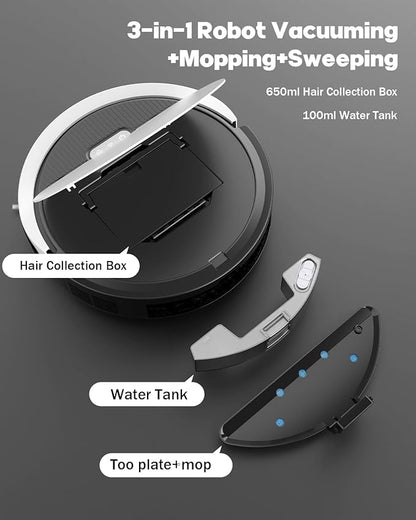 V3 2 in 1 Robot Vacuum and Mop Combo，5000Pa Suction, Schedule Cleaning, Smart Mapping with 2.4G WiFi/Alexa/App/Remote Control, Automatic Self-Charging, Ideal for Pet Hair, Hard Floor