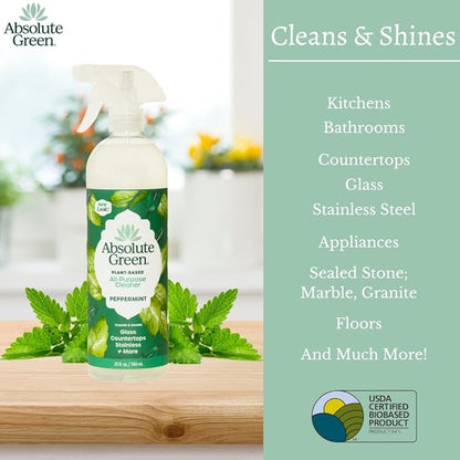 All Purpose Cleaner Spray, Non-Toxic, Kitchen, Bath, Countertop, Stainless, Safe around Kids + Pets, Natural Peppermint Scent, 25 oz (2 Pack)