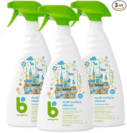 Babyganics Multi Surface Cleaner, Fragrance Free, For Hard Surfaces, Glass, Stainless Steel, Tiles, and Walls, 32 Fl Oz Spray Bottle (Pack of 3)