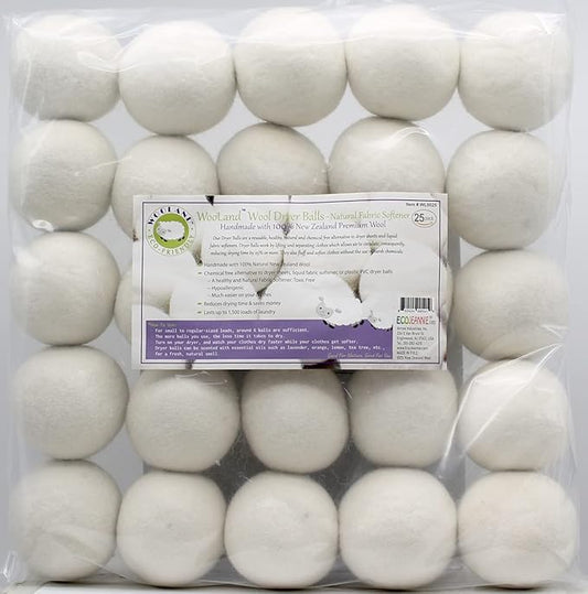 Wooland Wholesale Bulk Laundry XL Premium Wool Dryer Balls - 100% New Zealand Organic Wool Natural Fabric Softener for Sensitive Skin, Babies (25 Count)