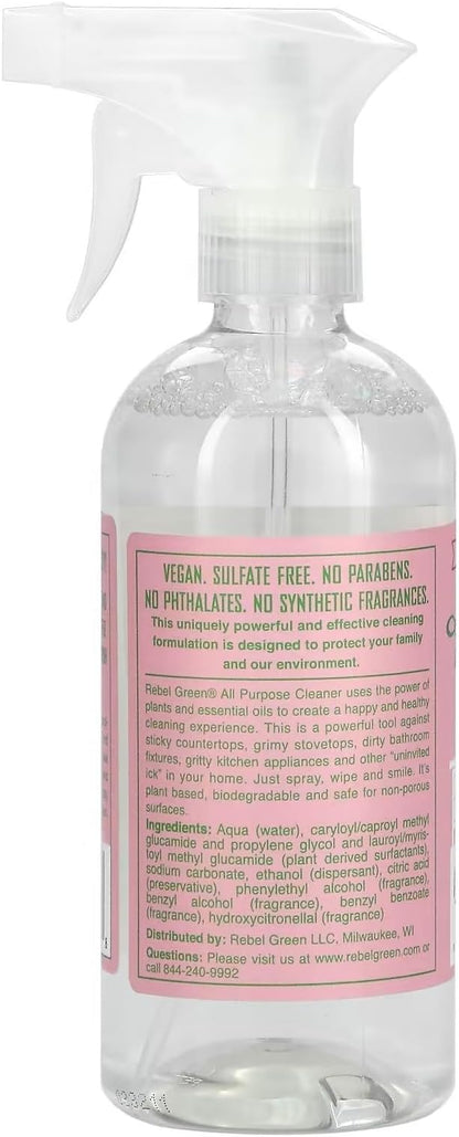 Rebel Green Natural All-Purpose Cleaning Spray - Essential Oil Multi-Surface Cleaner - Kid Safe, Pet Safe & Sustainable Cleaning Products - Pink Lilac (16 Ounce Bottles, 2 Pack)