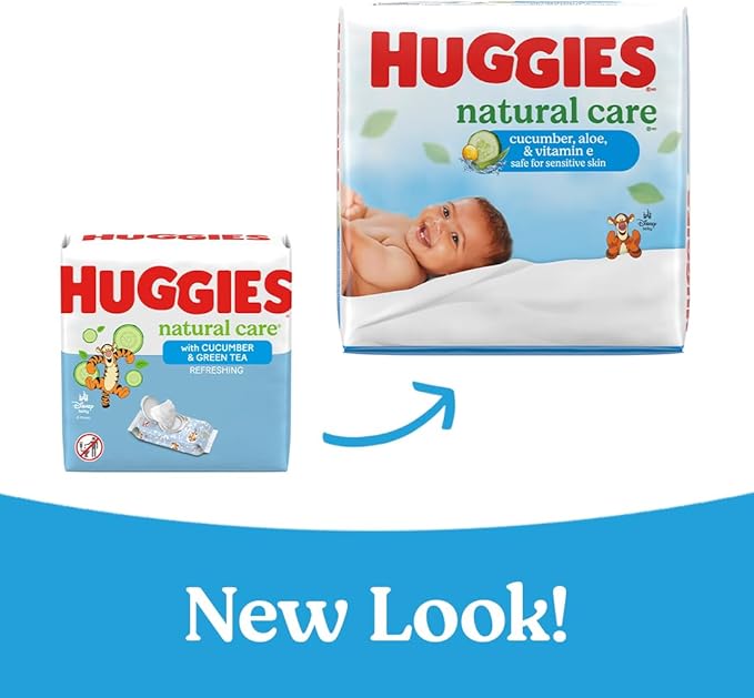 Huggies Natural Care Cucumber, Aloe and Vitamin E Baby Wipes, Hypoallergenic, Scented, 15 Flip-Top Packs (960 Wipes Total), Packaging May Vary