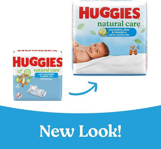 Huggies Natural Care Cucumber, Aloe and Vitamin E Baby Wipes, Hypoallergenic, Scented, 6 Flip-Top Packs (288 Wipes Total), Packaging May Vary