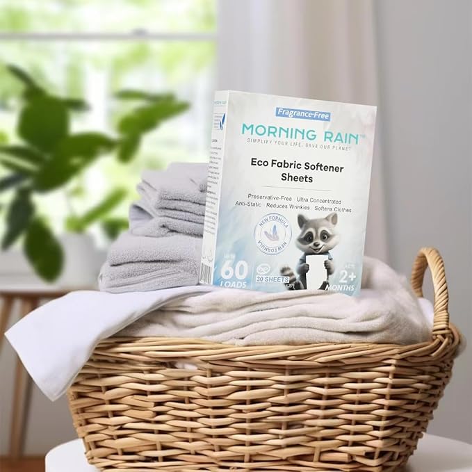 Eco Fabric Softener Sheets for Washing Machine - Fragrance-Free, Preservative-Free, Ultra-Concentrated - 30 Sheets for Up to 60 Loads, Anti-Static, Reduces Wrinkles, Softens Clothes