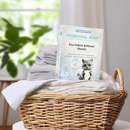 Eco Fabric Softener Sheets for Washing Machine - Fragrance-Free, Preservative-Free, Ultra-Concentrated - 30 Sheets for Up to 60 Loads, Anti-Static, Reduces Wrinkles, Softens Clothes