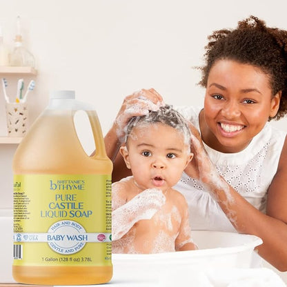 Brittanie's Pure Organic Castile Liquid Olive Oil Soap Refill, Baby, 1 Gallon | Face, Body Wash, Dishes, Pets & Laundry | Vegan & Gluten Free Non-GMO
